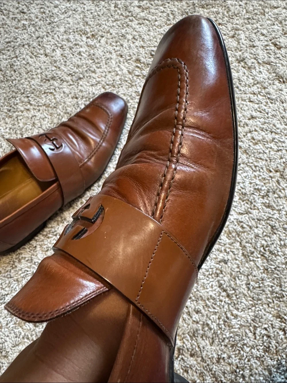 Gucci Brown Leather Logo Strap Men's Loafers